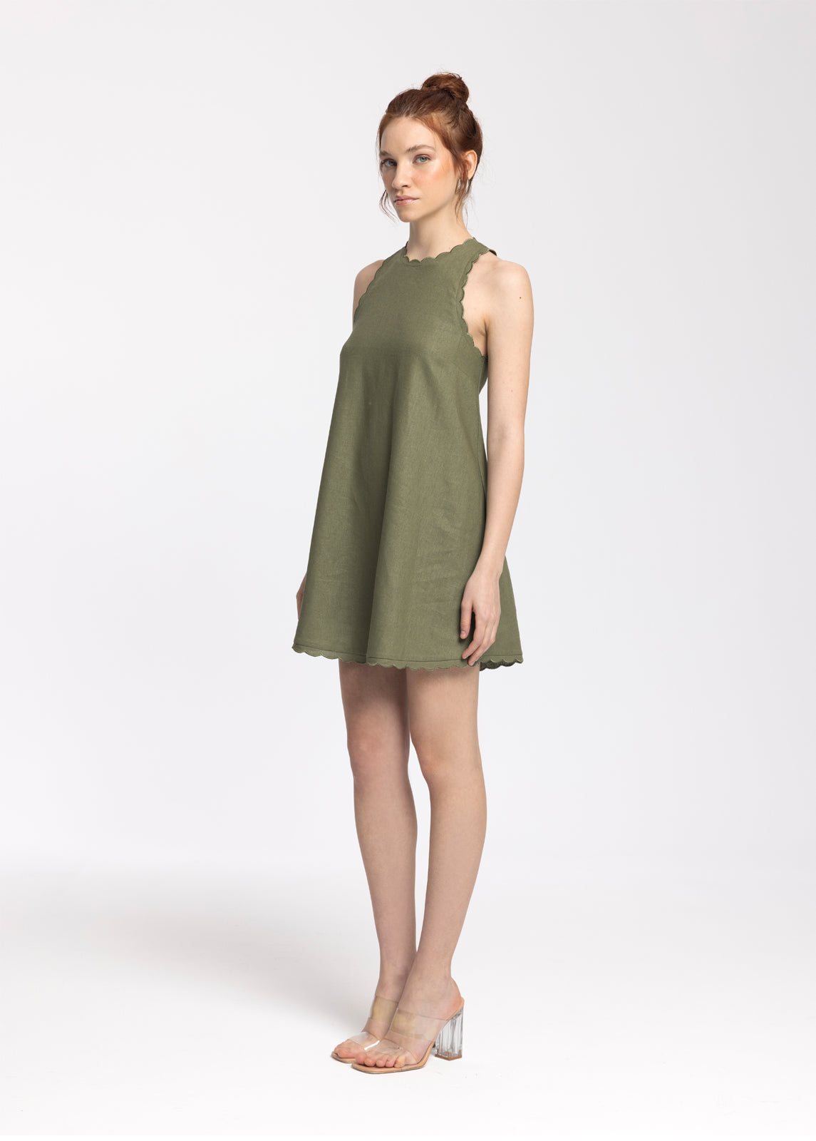 Calia Khaki Green Mini Linen Dress
