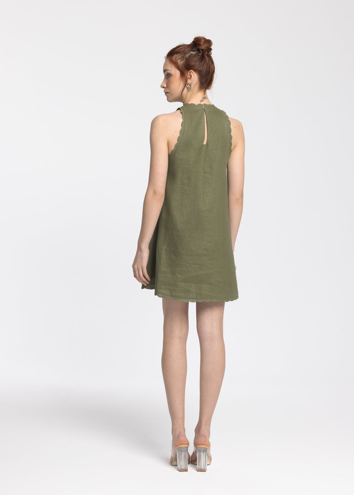 Calia Khaki Green Mini Linen Dress