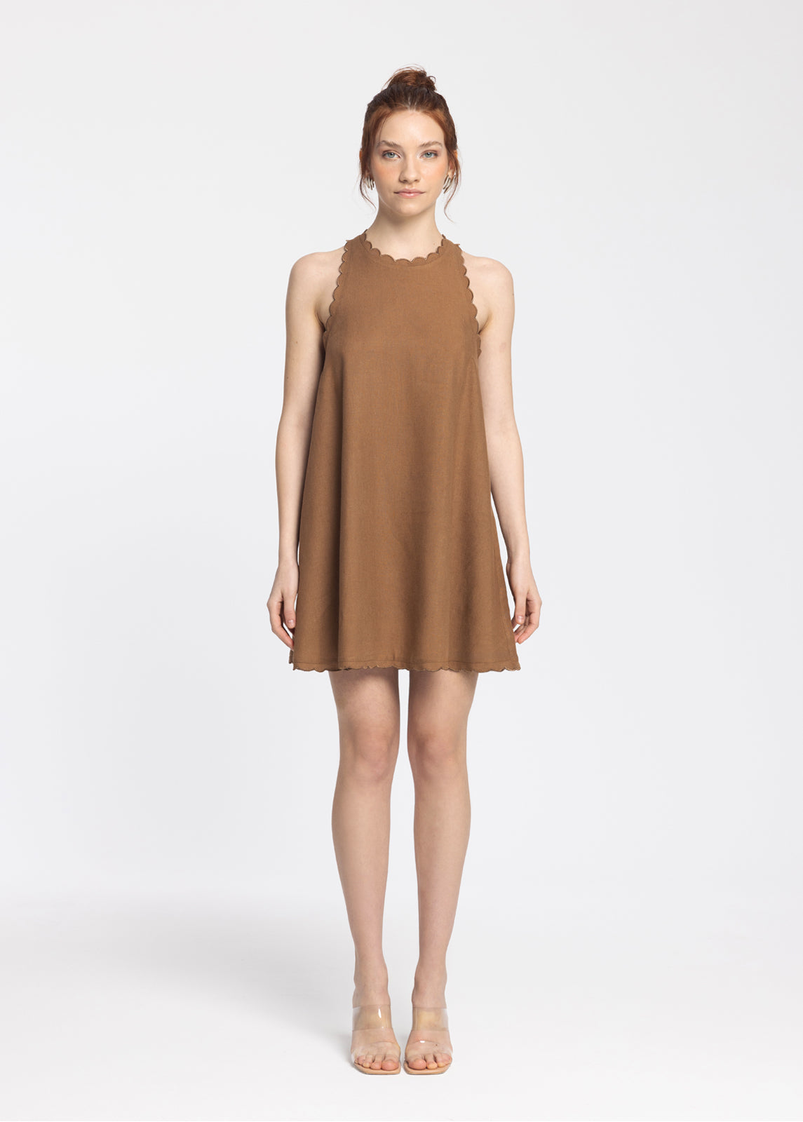 Calia Brown Mini Linen Dress