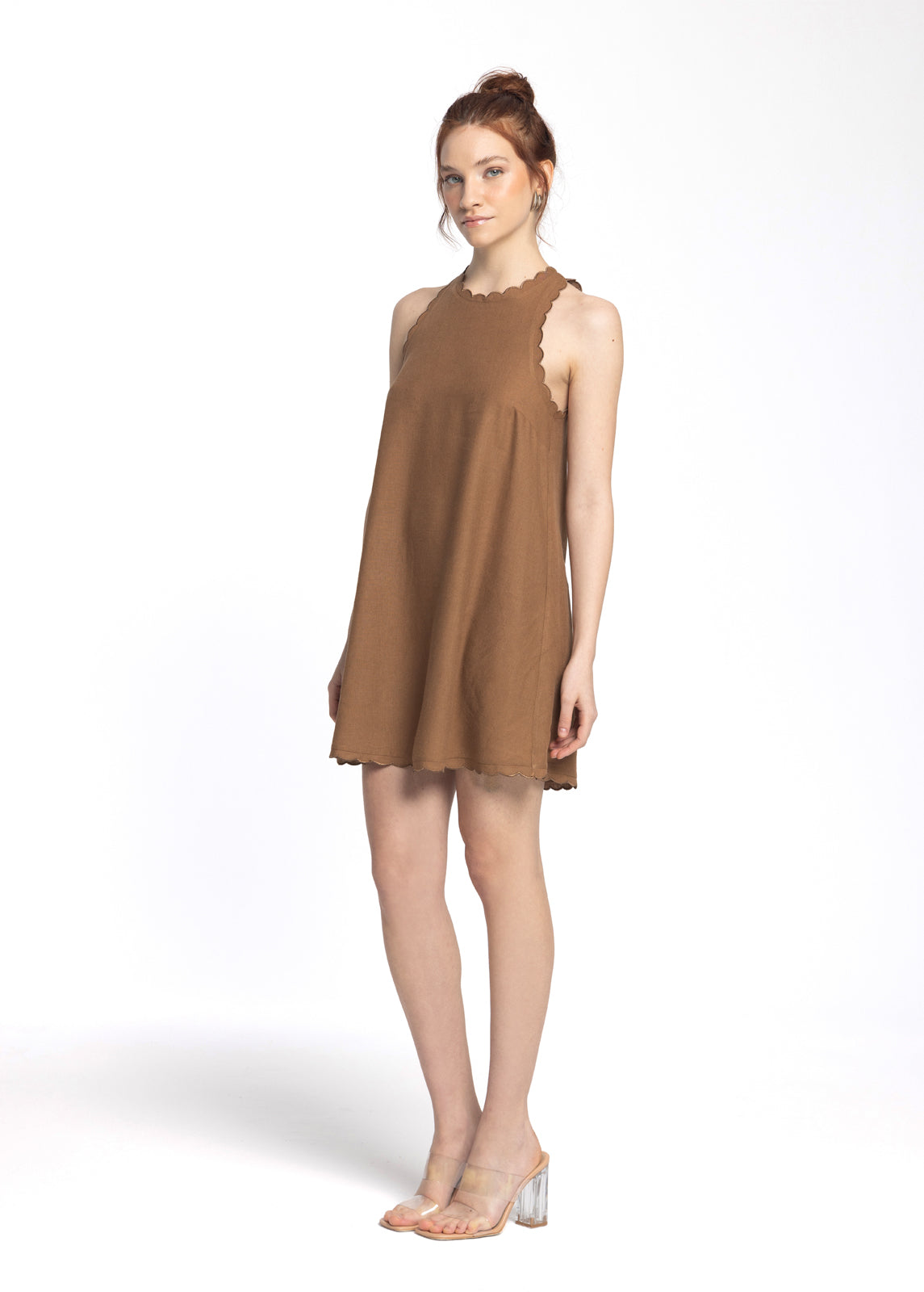 Calia Brown Mini Linen Dress