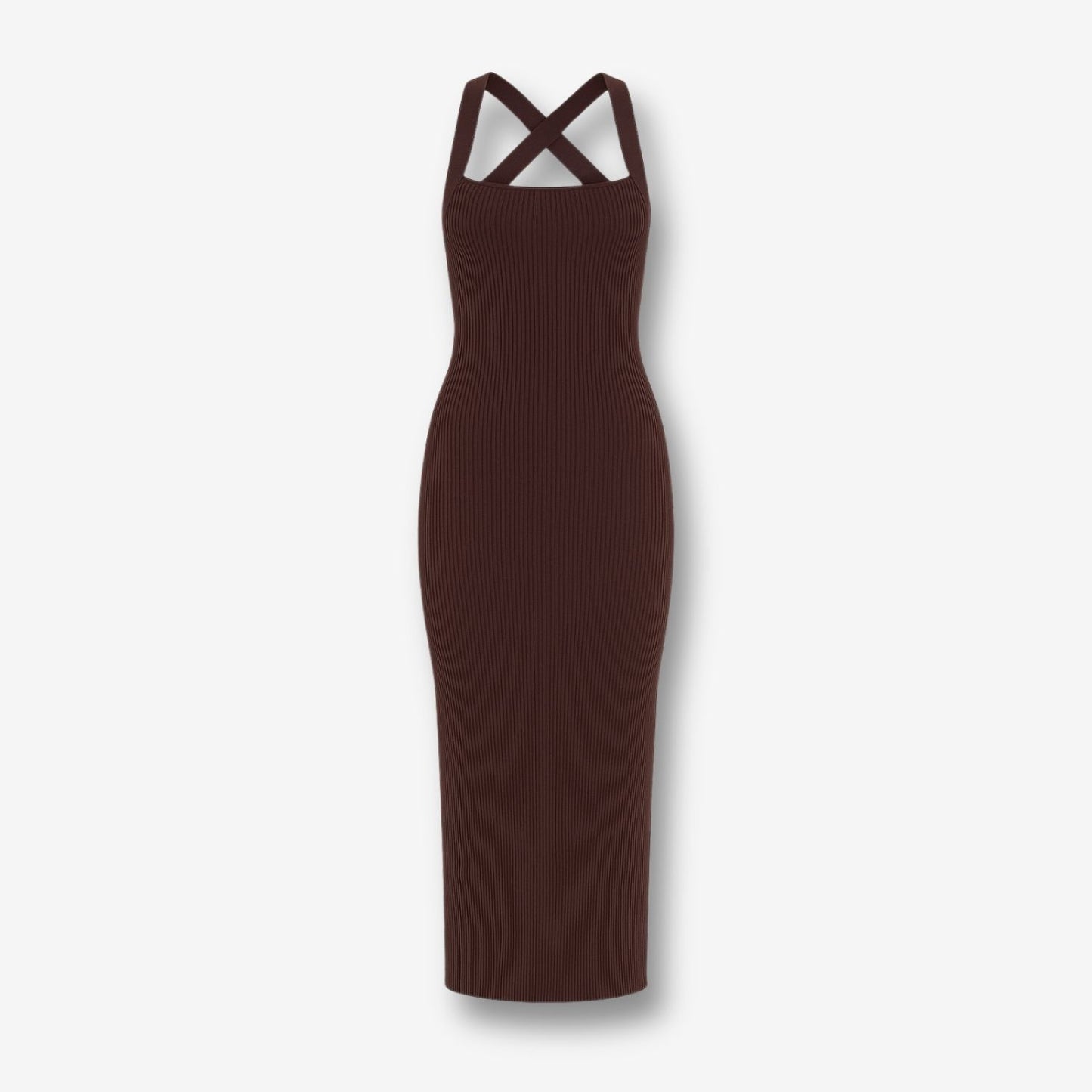 Azura Knit Crisscross Back Bodycon Midi Dress - Brown