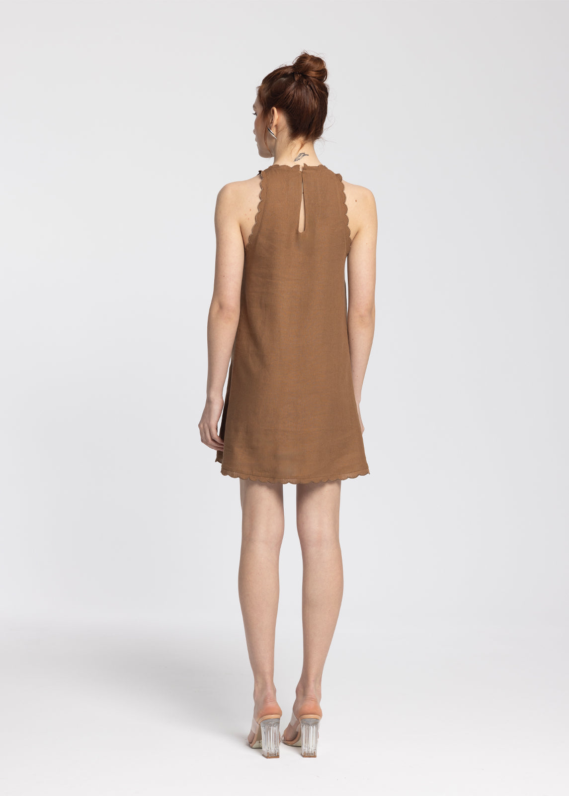 Calia Brown Mini Linen Dress