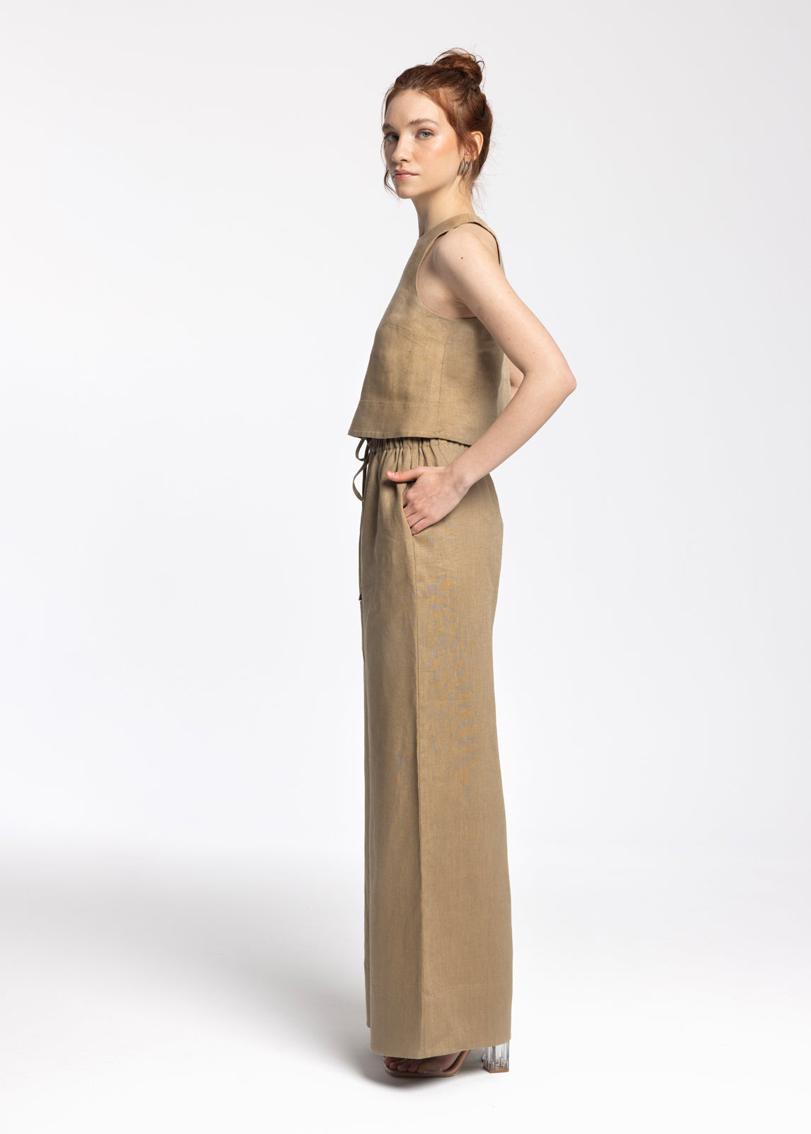 Ciel Dark Beige 100% Linen Pant