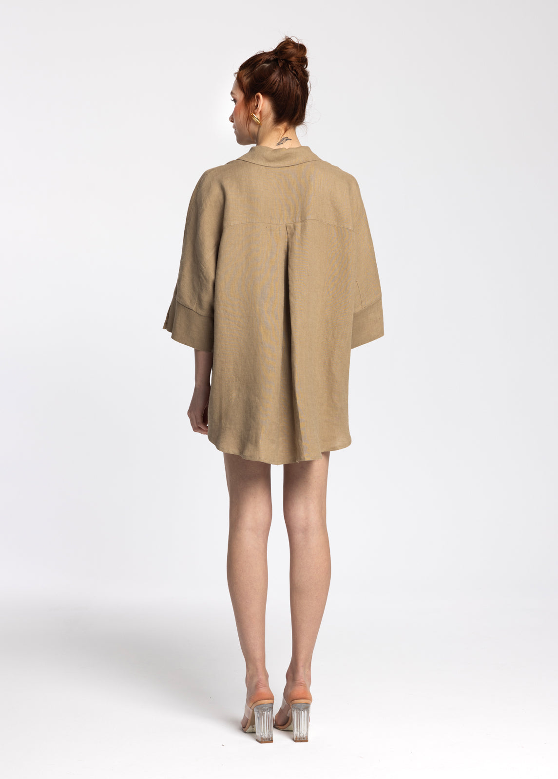 Iyan Dark Beige 100% Linen Oversize Shirt