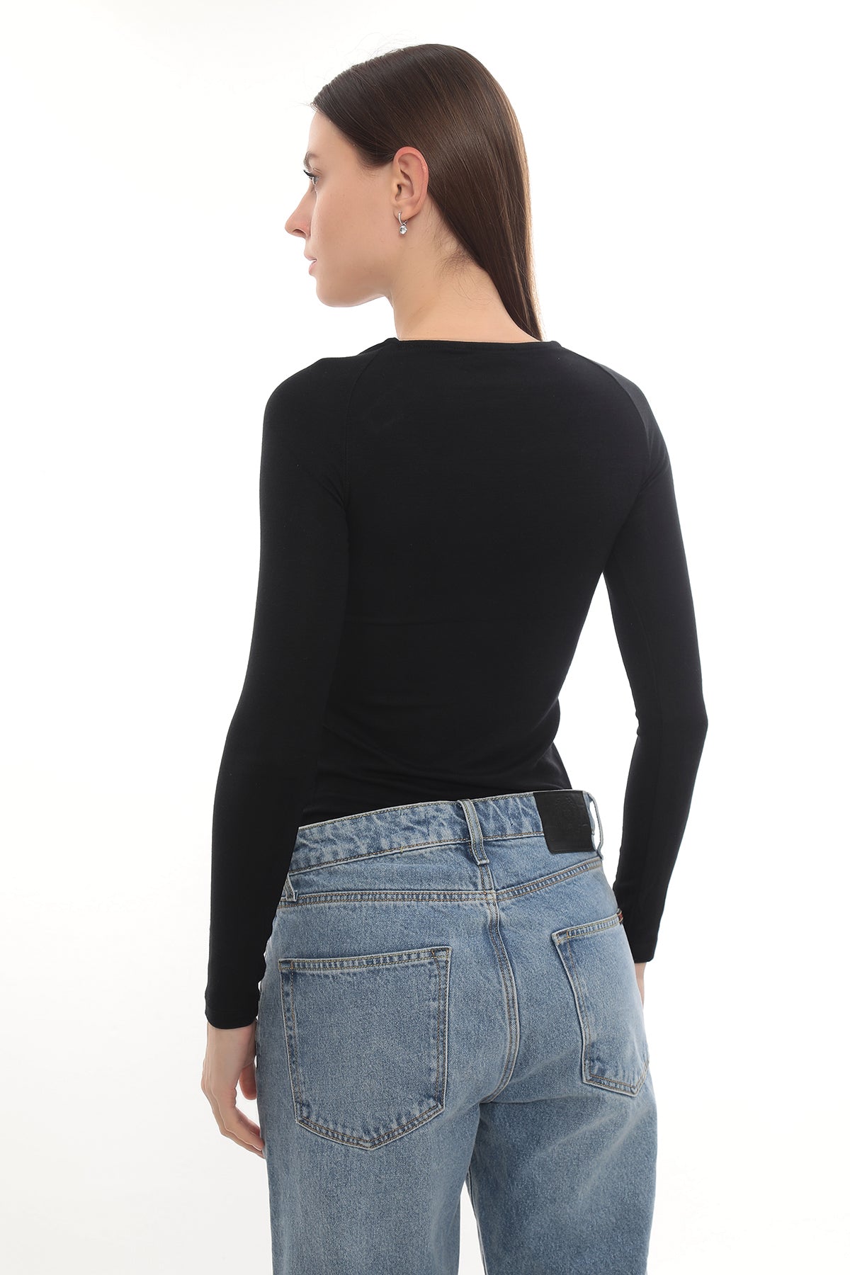 Gold Detail Long Sleeve Stretch Cielo Top - Black