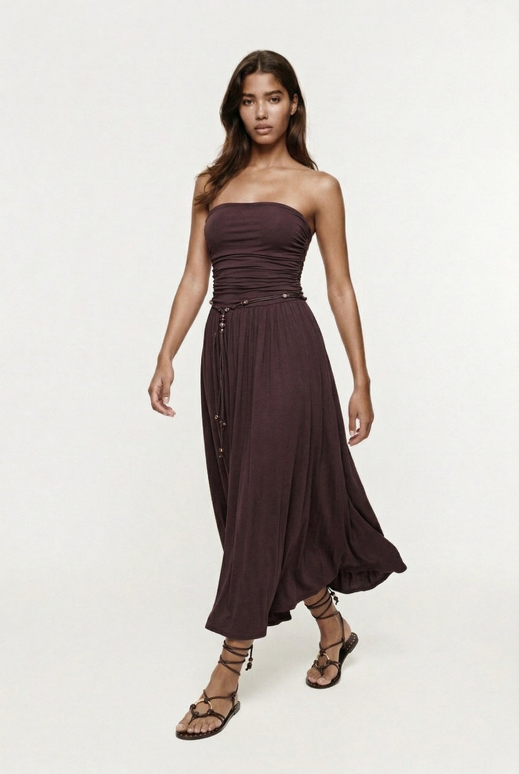 Aluna Strapless Maxi Dress  Brown  Monlicia