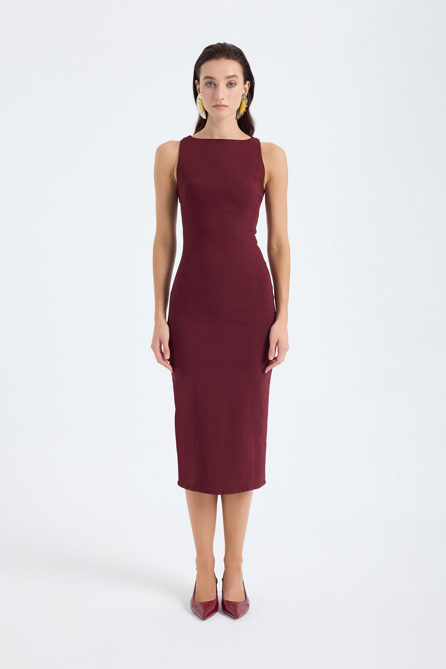 Silva Bodycon Midi Dress – Burgundy