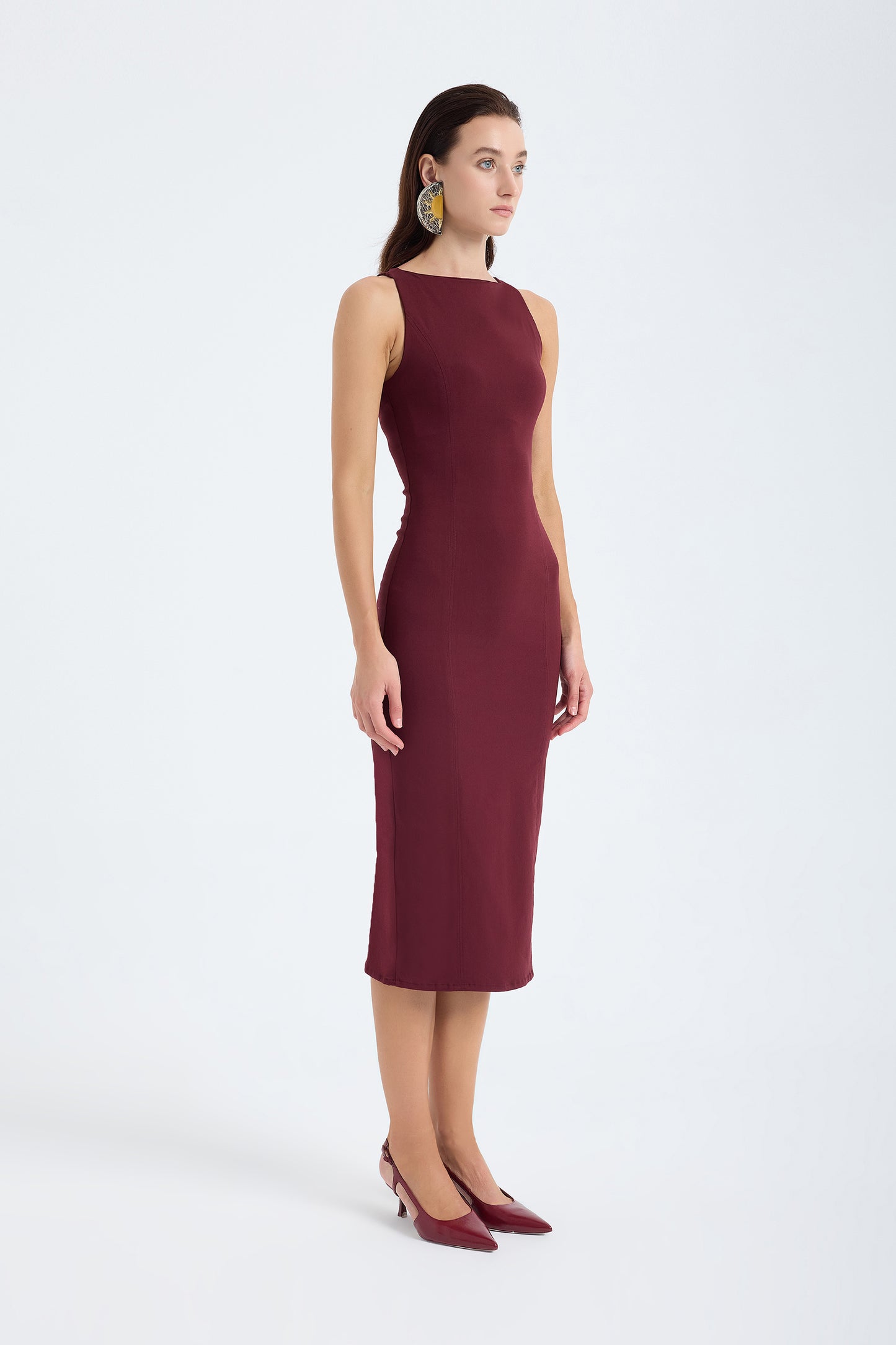 Silva Bodycon Midi Dress – Burgundy