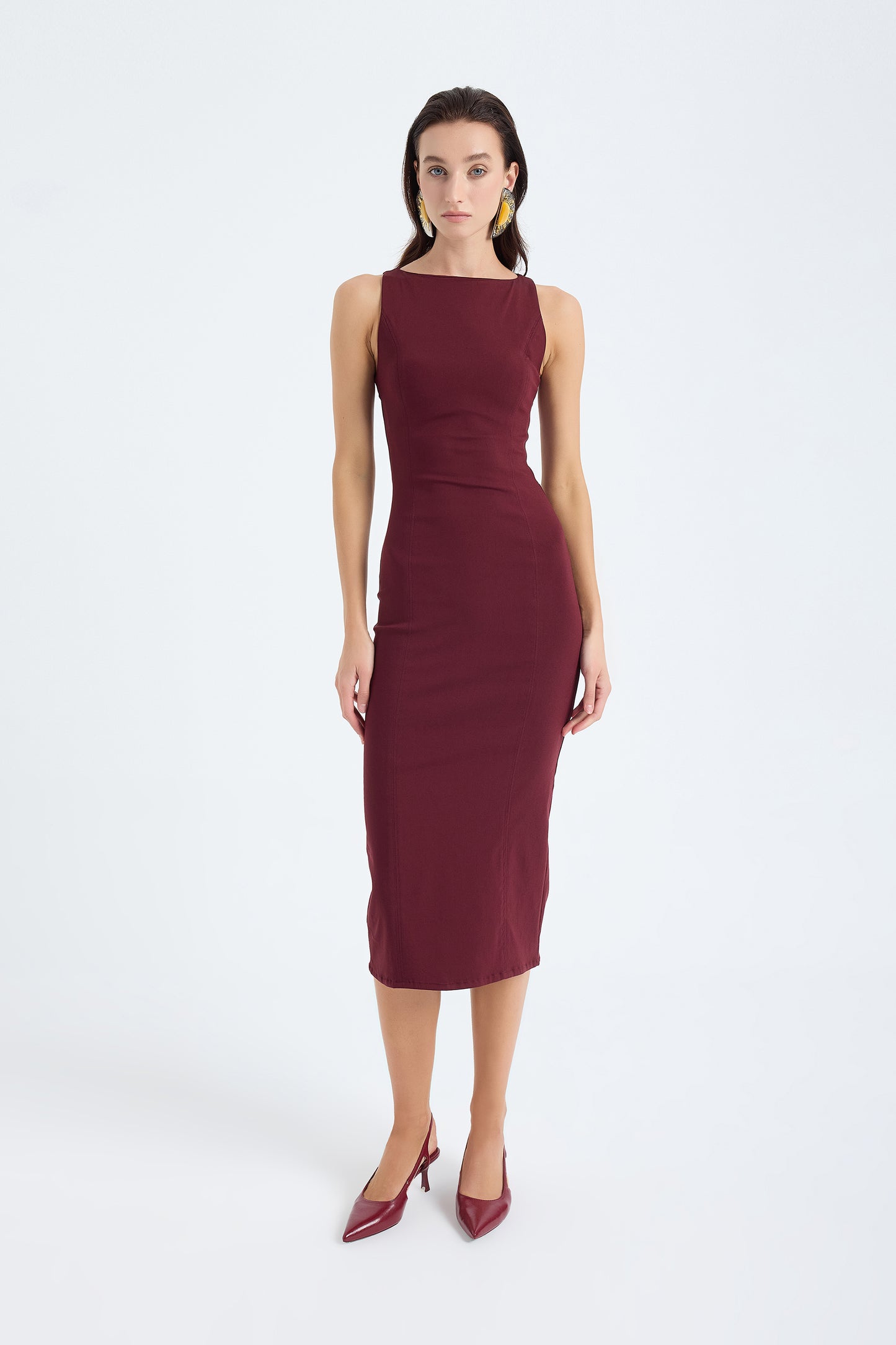 Silva Bodycon Midi Dress – Burgundy
