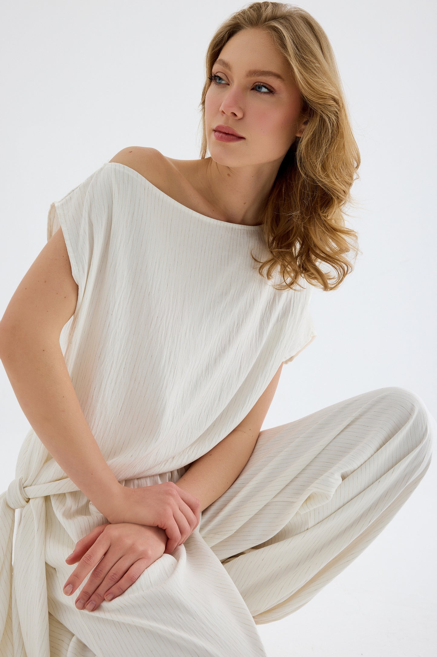 Torina Draped Viscose Top - Ecru