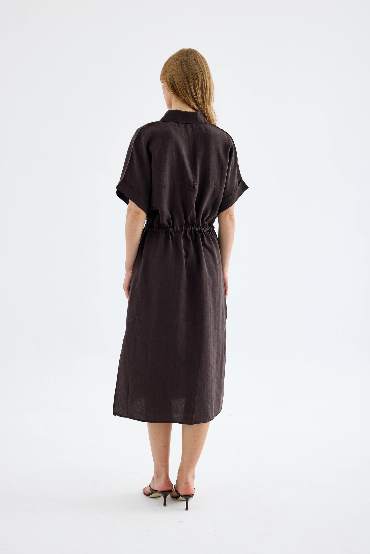 Solenne Cotton Midi Shirt Dress - Brown