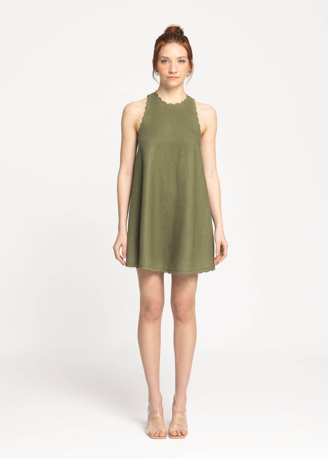 Calia Khaki Green Mini Linen Dress
