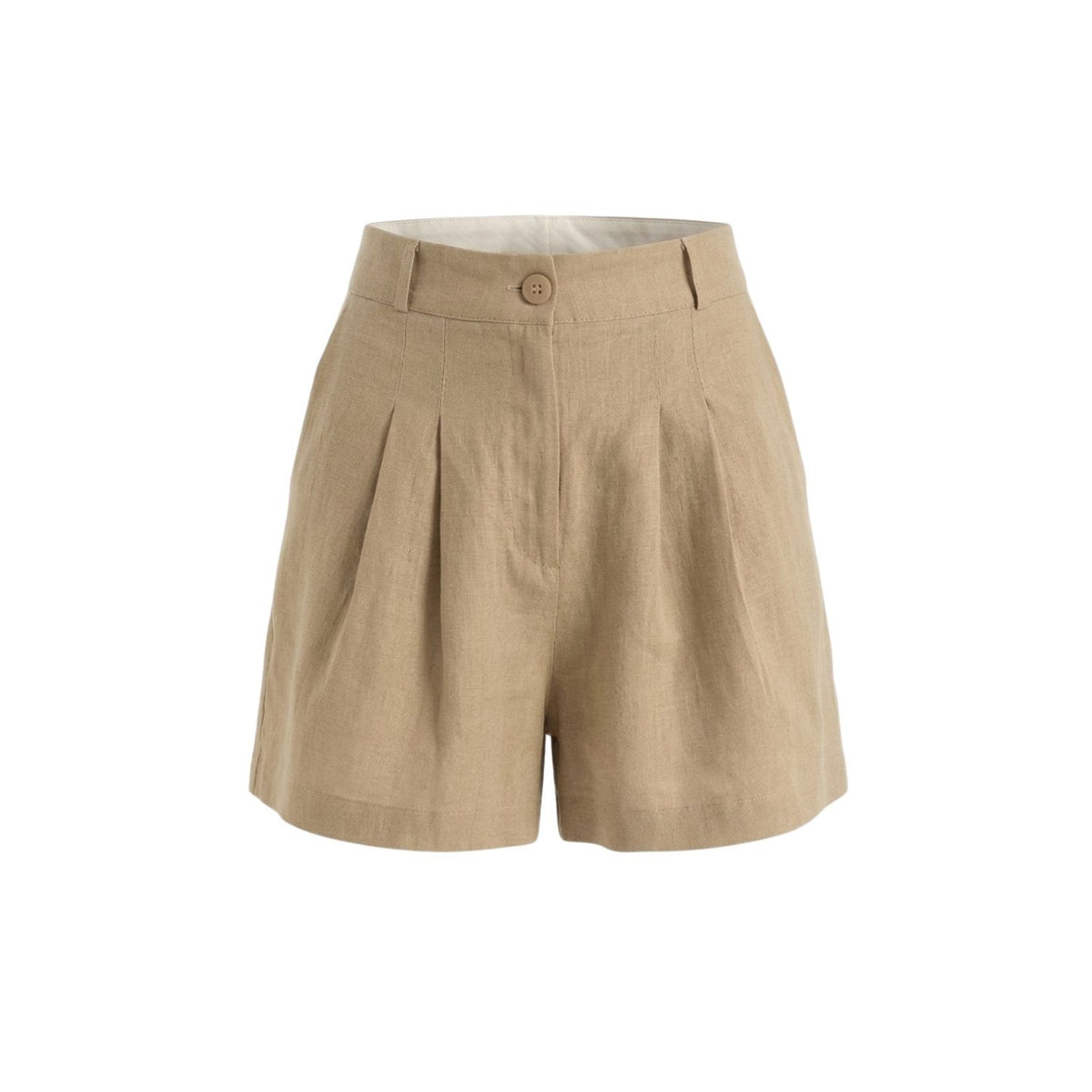 Reve  100% Linen Relaxed Fit High-Waist Short -Dark Beige