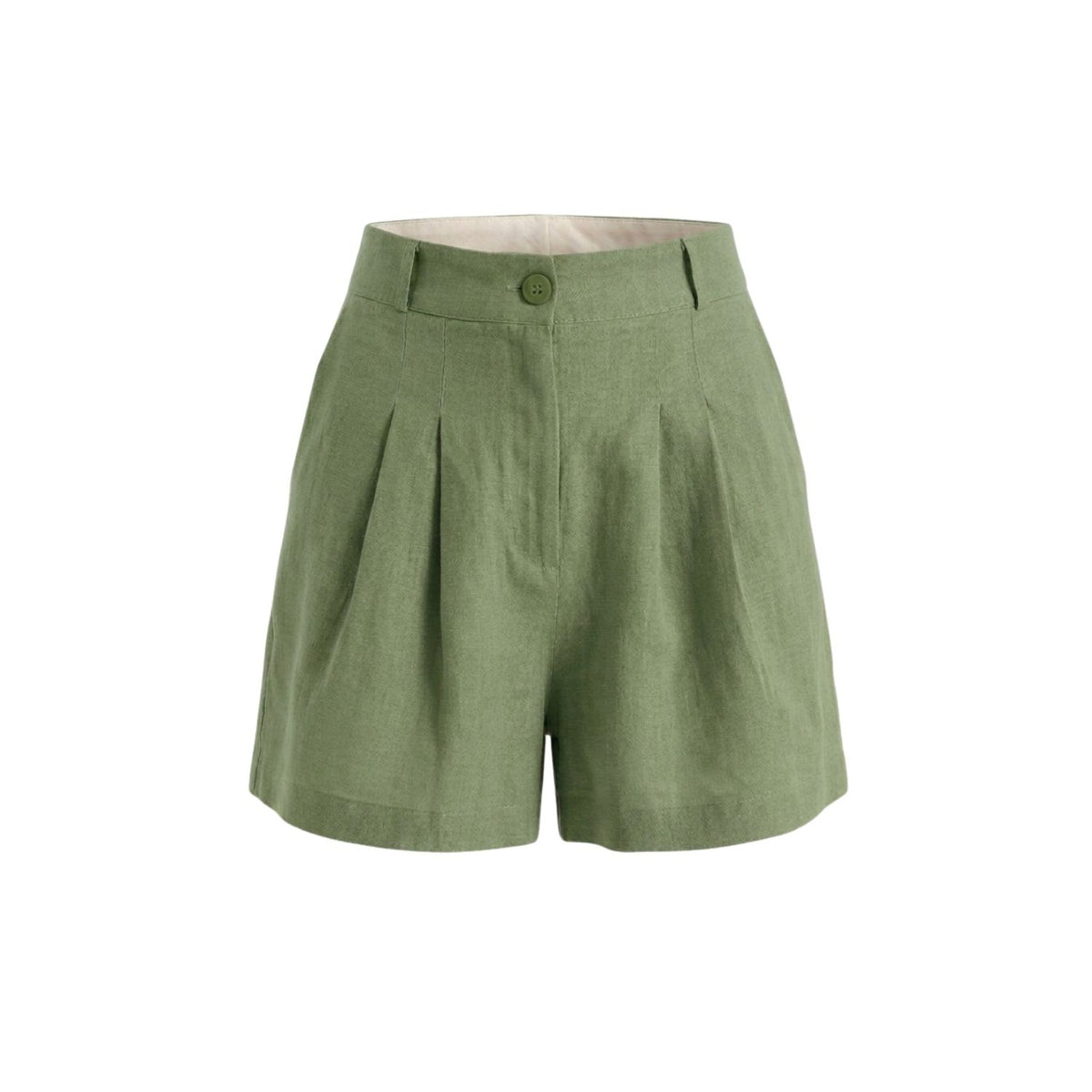 Reve 100% Linen Relaxed Fit High-Waist Shorts - Green