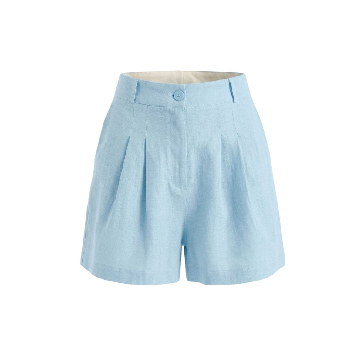 Reve 100% Linen Relaxed Fit High-Waist Shorts - Blue