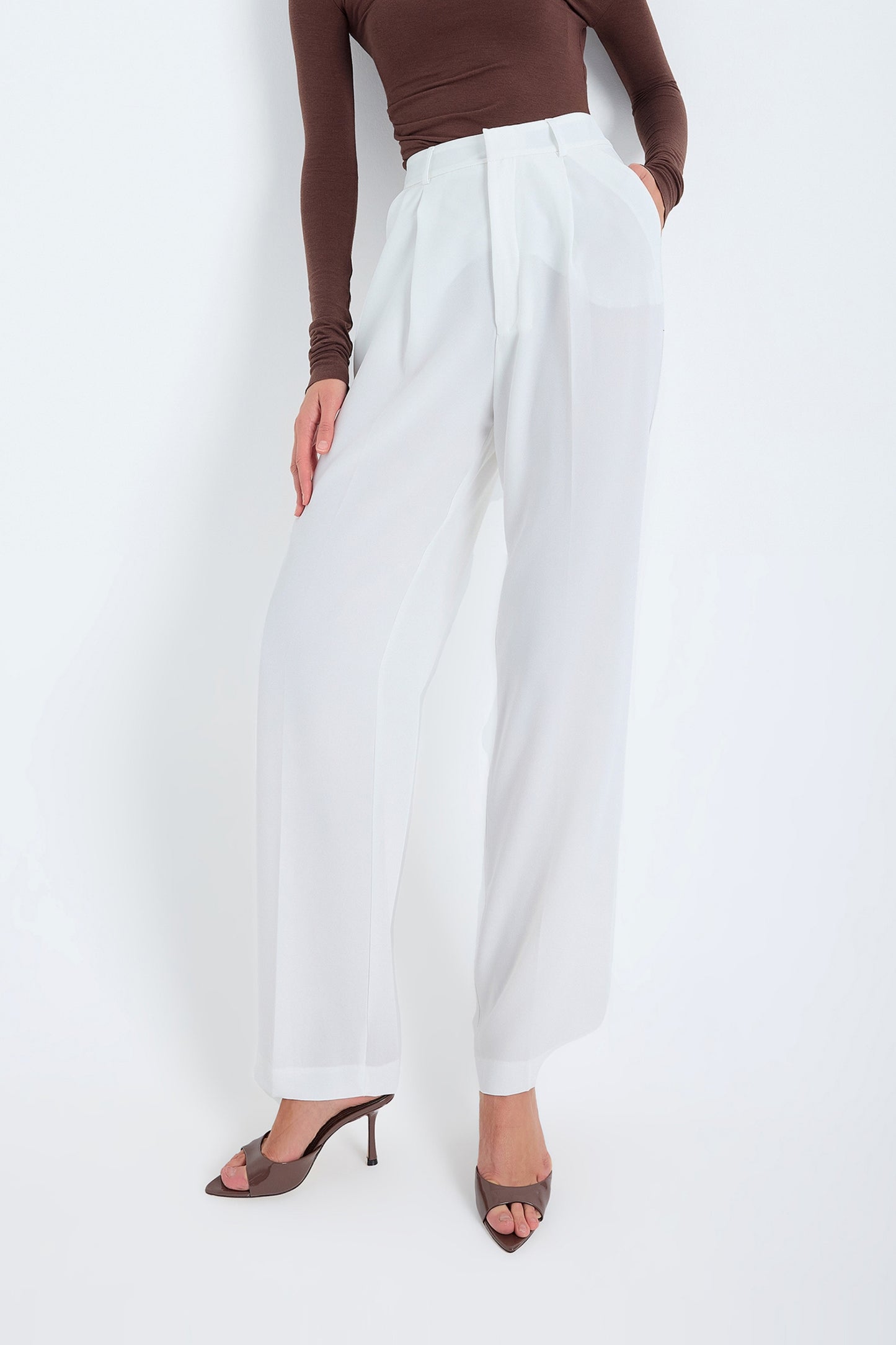 Nevara High Waist Wide Leg Pants – White