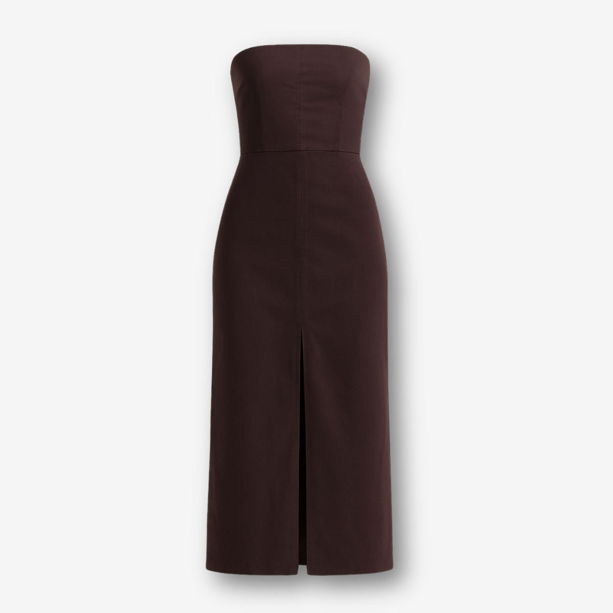 Akasha Strapless Cotton Blend Midi Dress – Brown