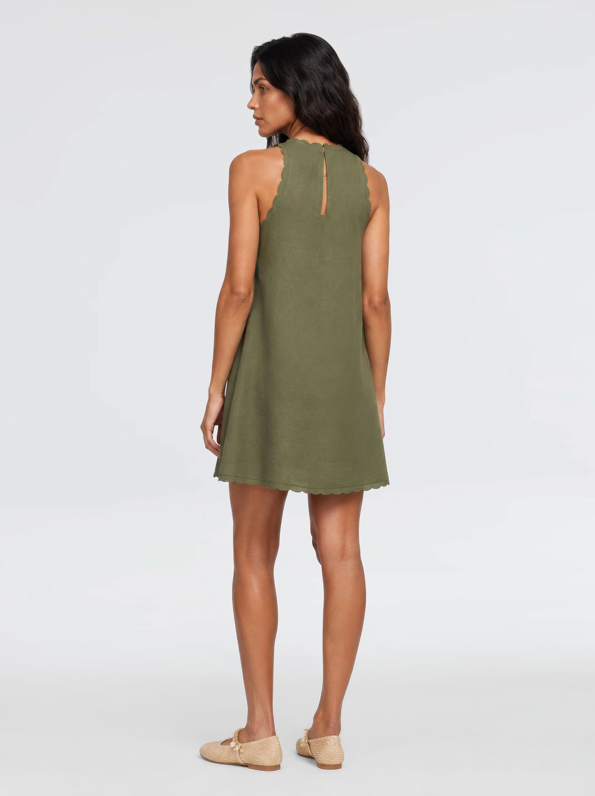 Calia Khaki Green Mini Linen Dress