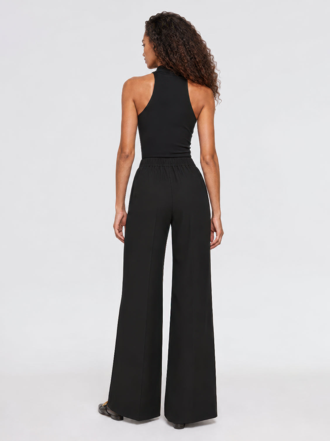 Elara High Waist Pleated Pants – Black