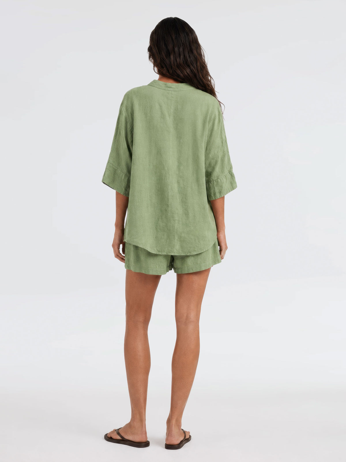 Iyan 100% Linen Oversize Shirt - Green