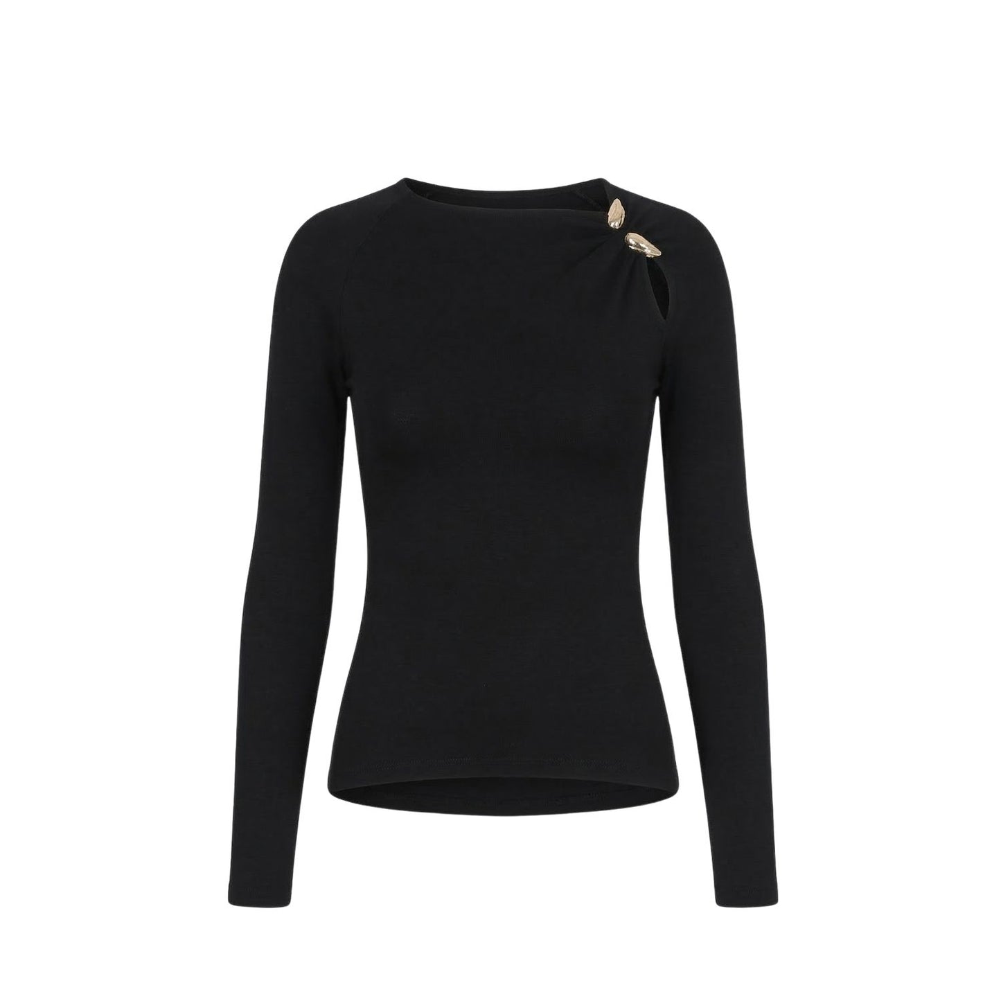 Gold Detail Long Sleeve Stretch Cielo Top - Black