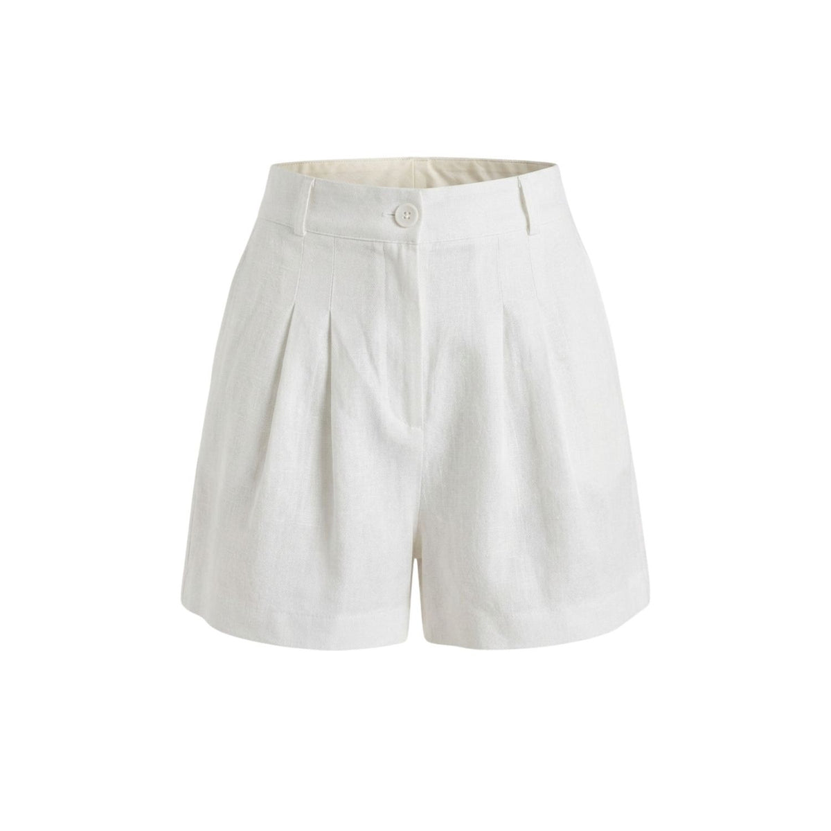 Reve 100% Linen Relaxed Fit High-Waist Shorts - White