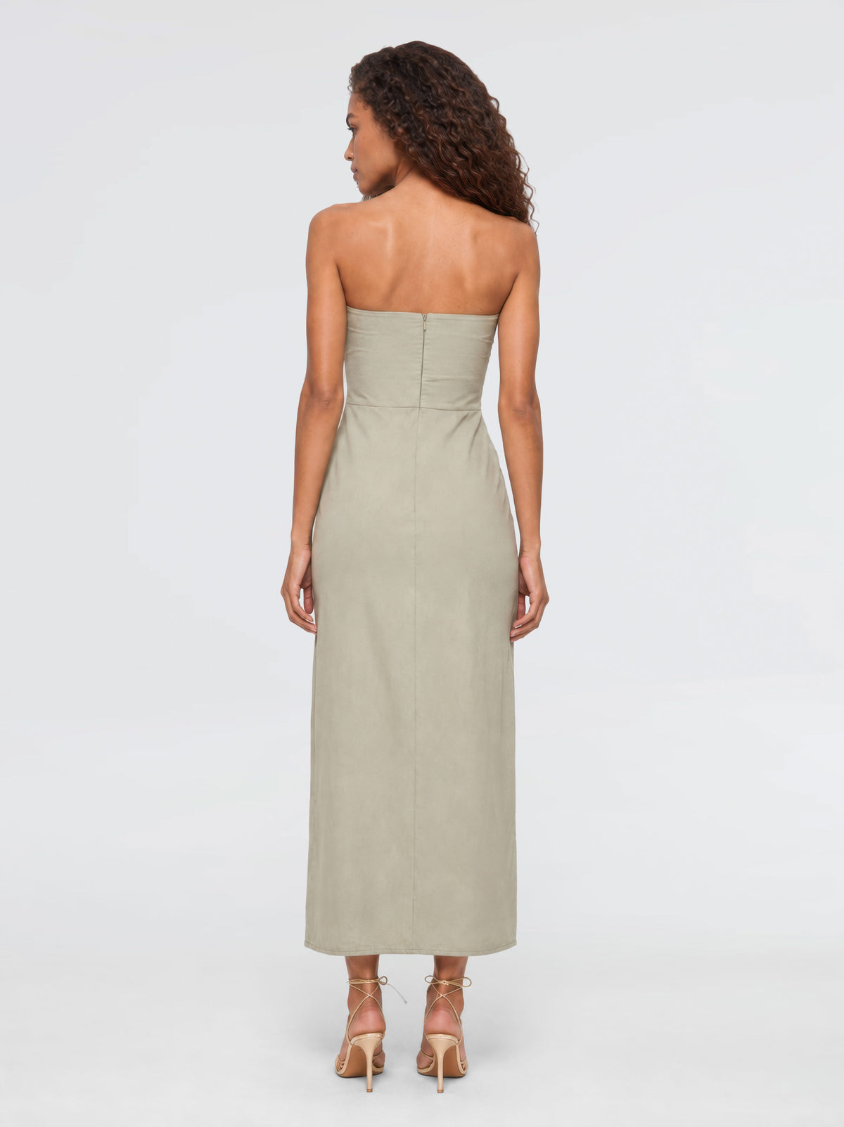 Akasha Strapless Cotton Blend Midi Dress – Dusty Olive