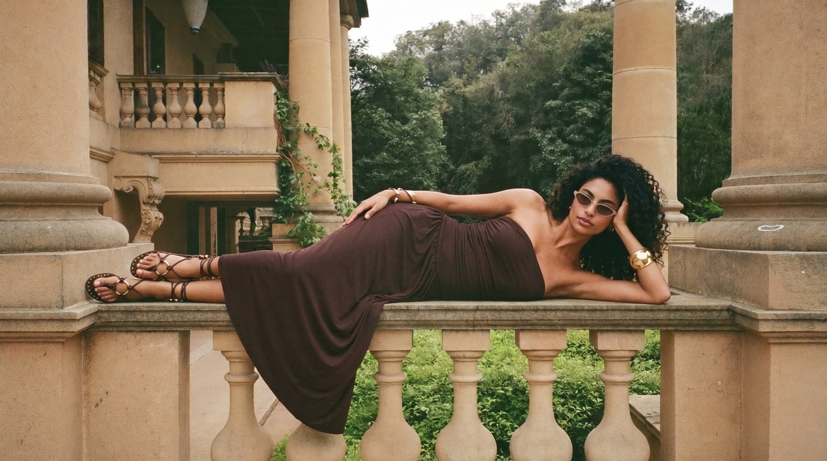 Aluna Strapless Maxi Brown Dress