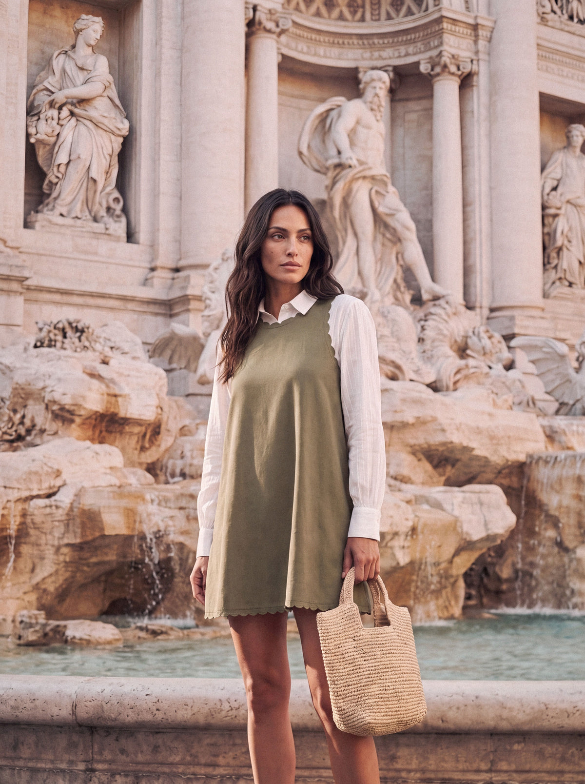 Calia Khaki Green Mini Linen Dress