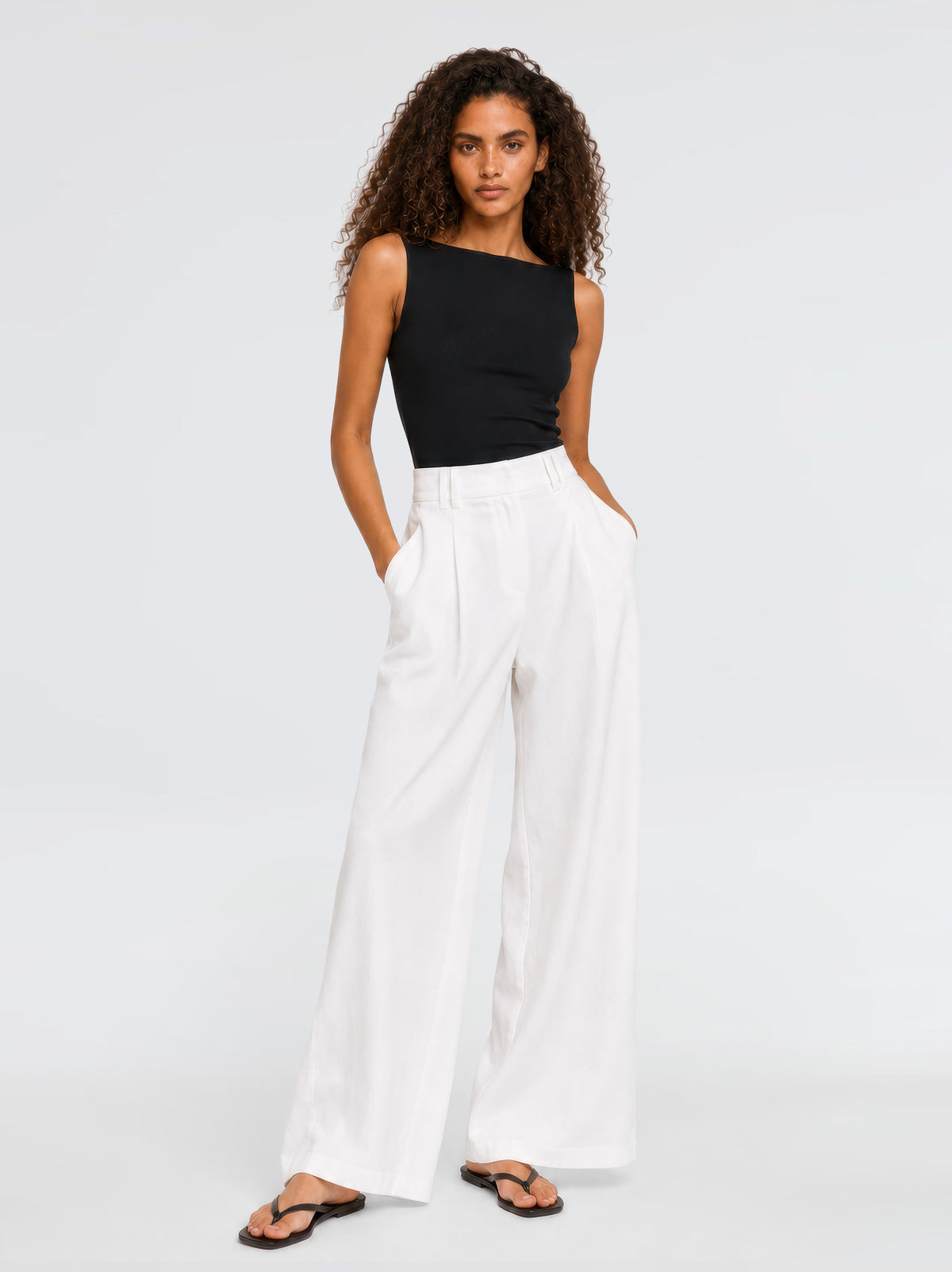 Cyra Linen Wide Leg Trousers - White