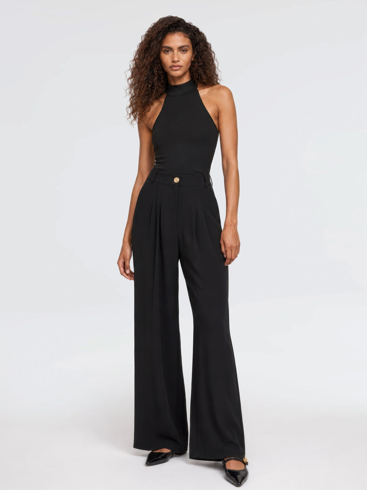 Elara High Waist Pleated Pants – Black