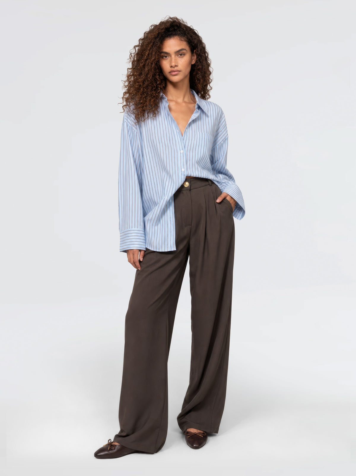Elara High Waist Pleated Pants – Brown