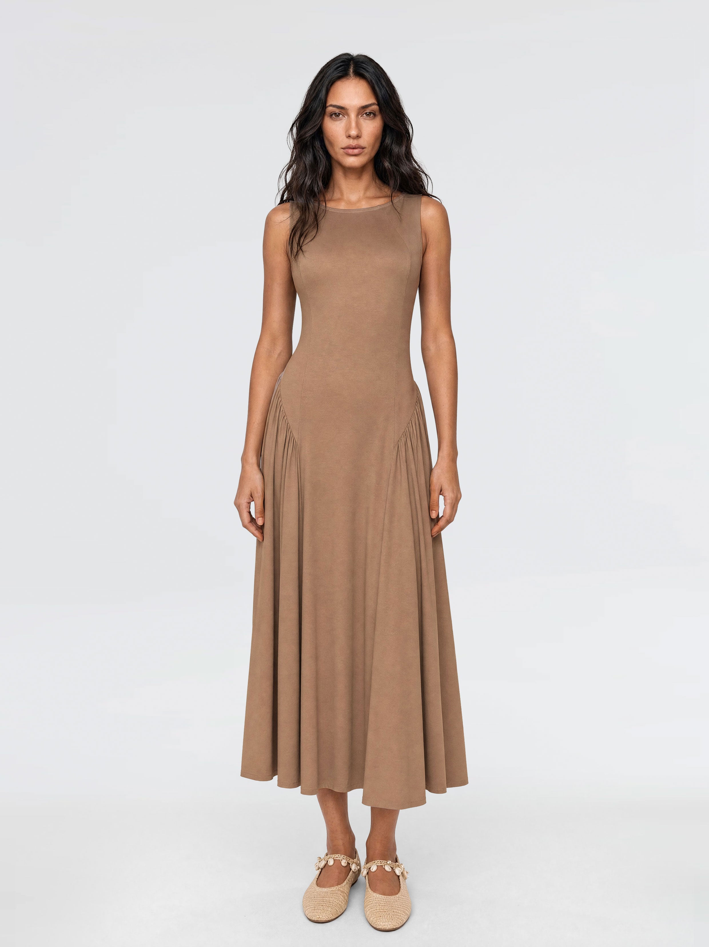 Elaris Viscose Bodycon Maxi Dress - Beige