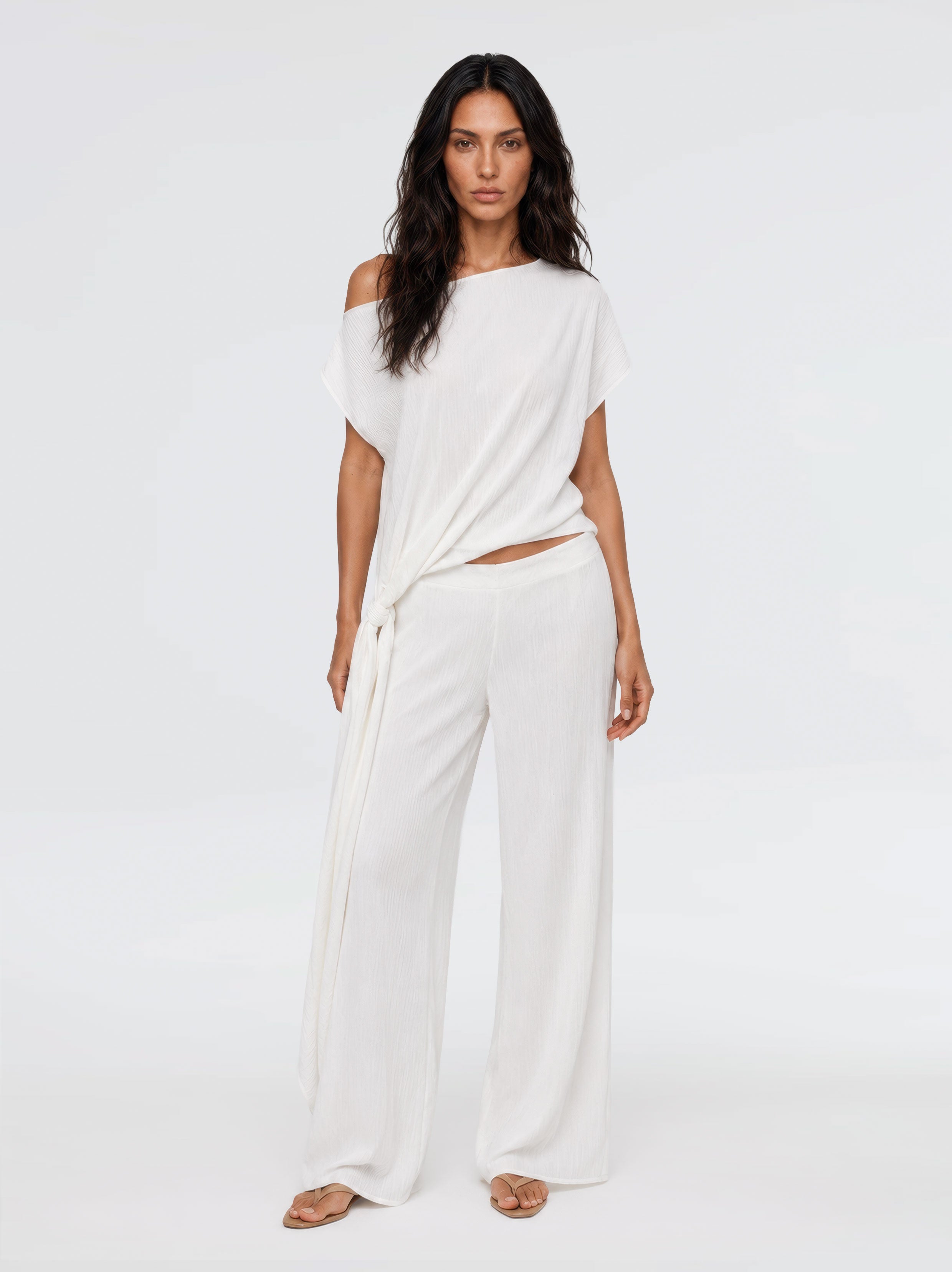 Elvara Fluid Viscose Pants - Ecru