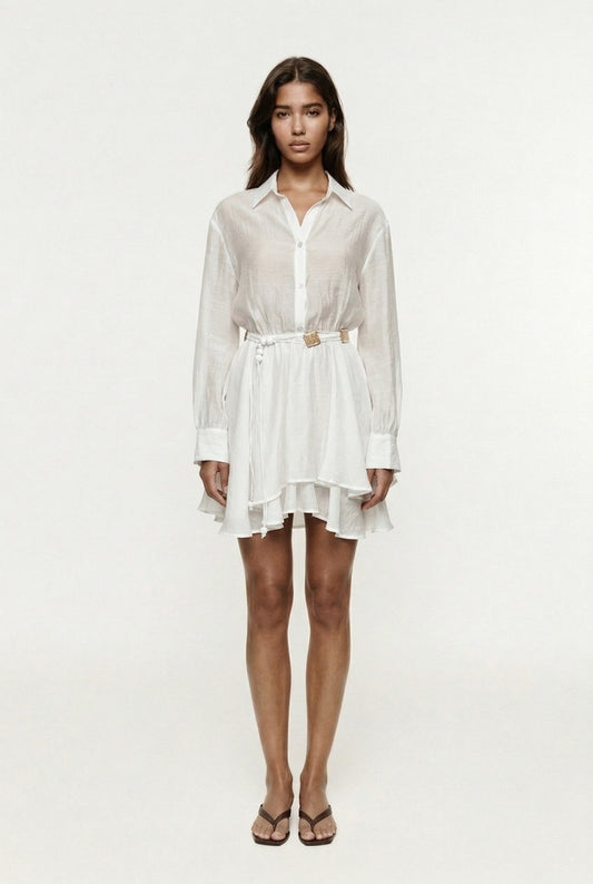 Alora Tencel Mini Shirt Dress - White