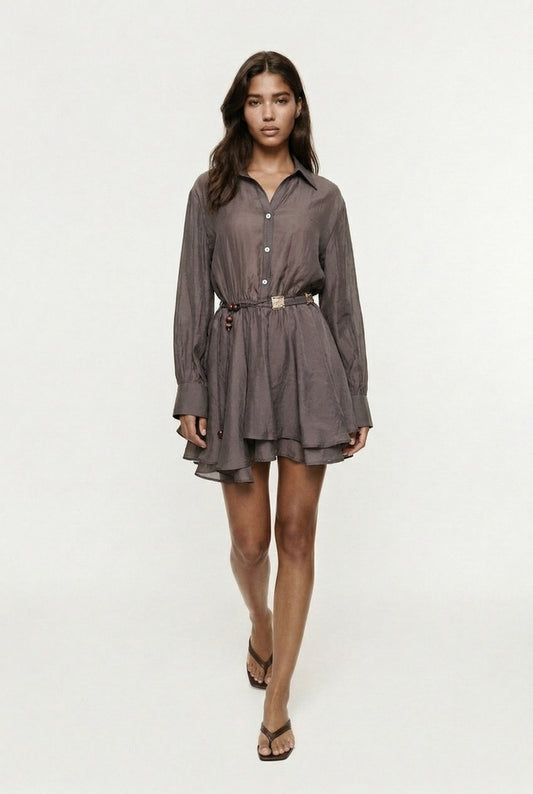 Alora Tencel Mini Shirt Dress - Brown