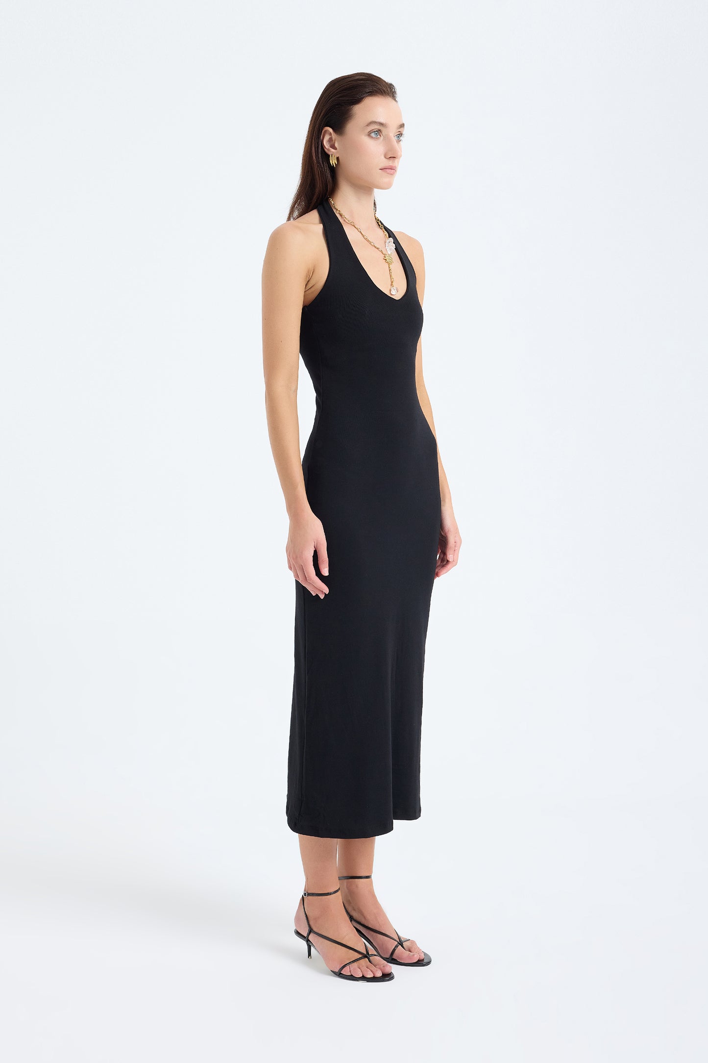 Orion Halter Cotton Midi Dress – Black
