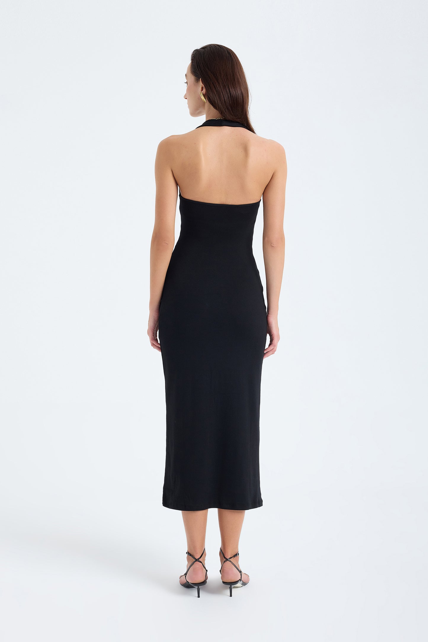 Orion Halter Cotton Midi Dress – Black
