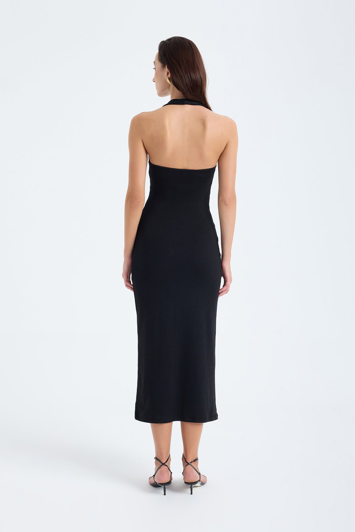 Orion Halter Cotton Midi Dress – Black