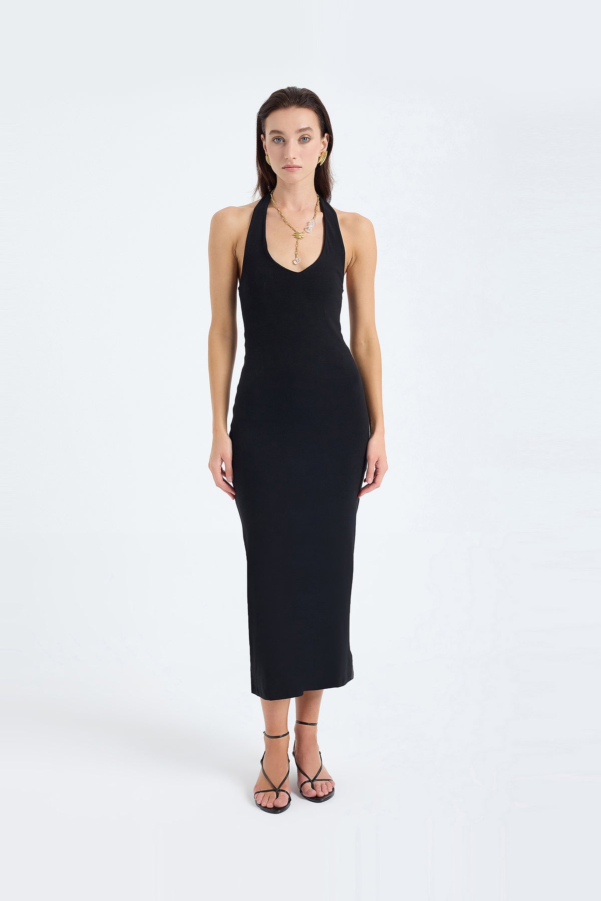 Orion Halter Cotton Midi Dress – Black