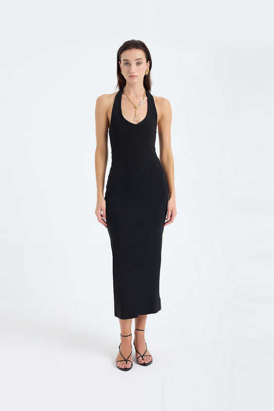 Orion Halter Cotton Midi Dress – Black