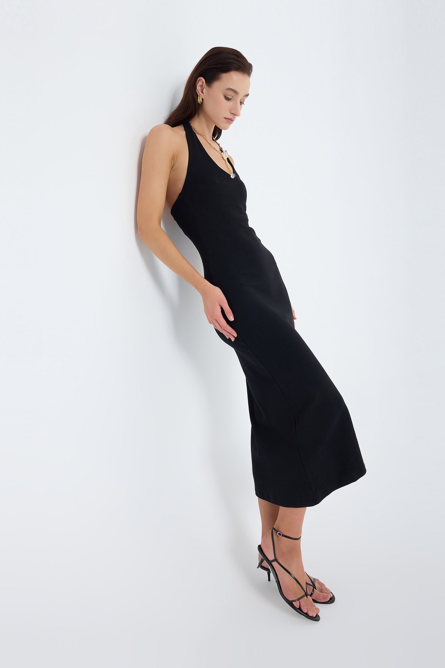 Orion Halter Cotton Midi Dress – Black