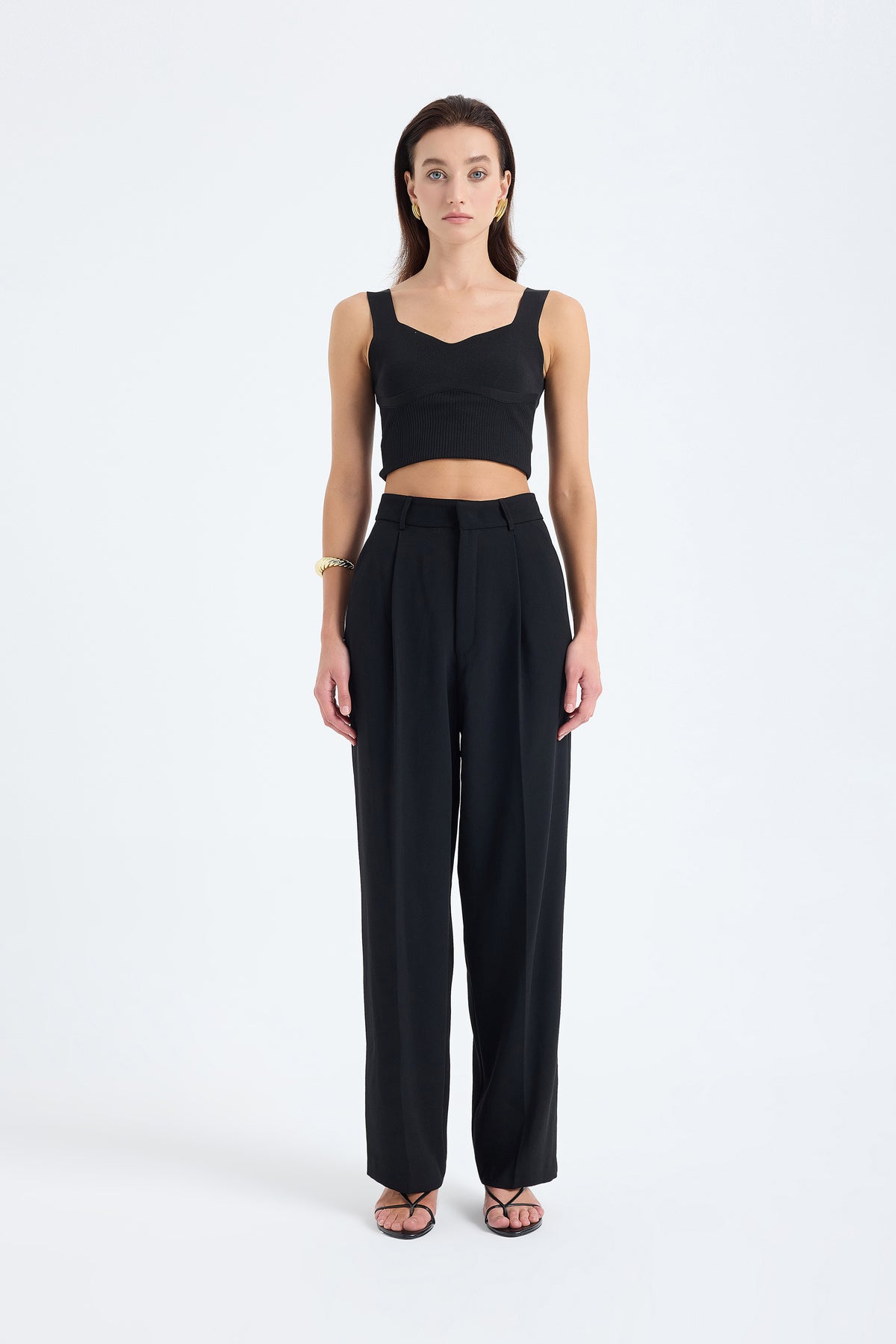 Nevara High Waist Wide Leg Pants – Black
