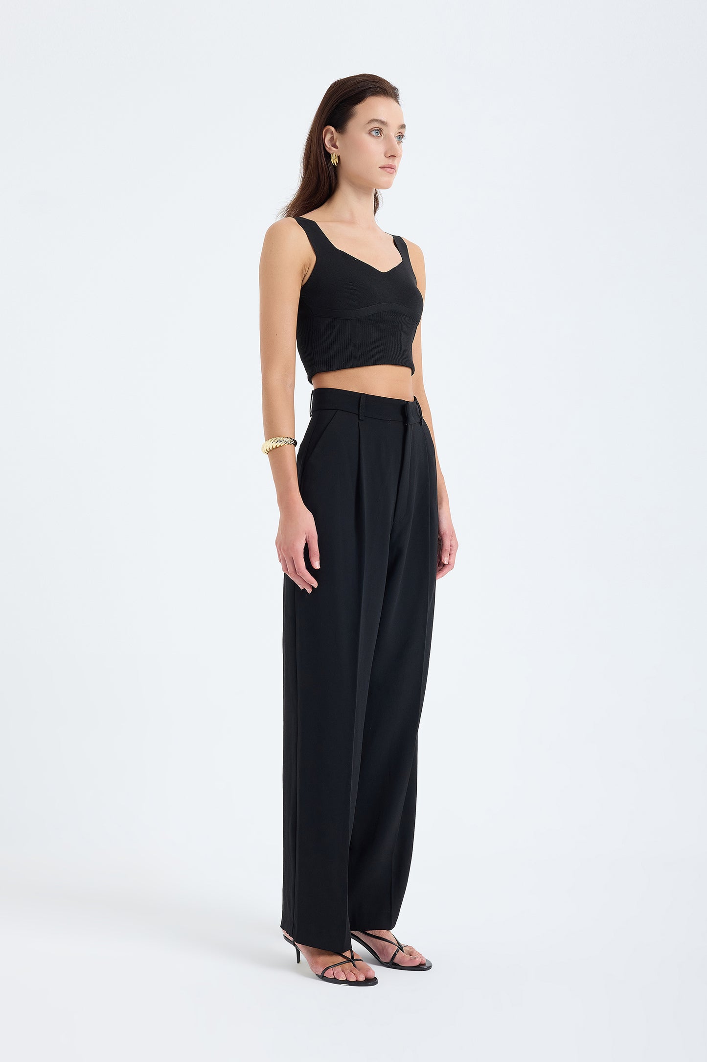 Nevara High Waist Wide Leg Pants – Black