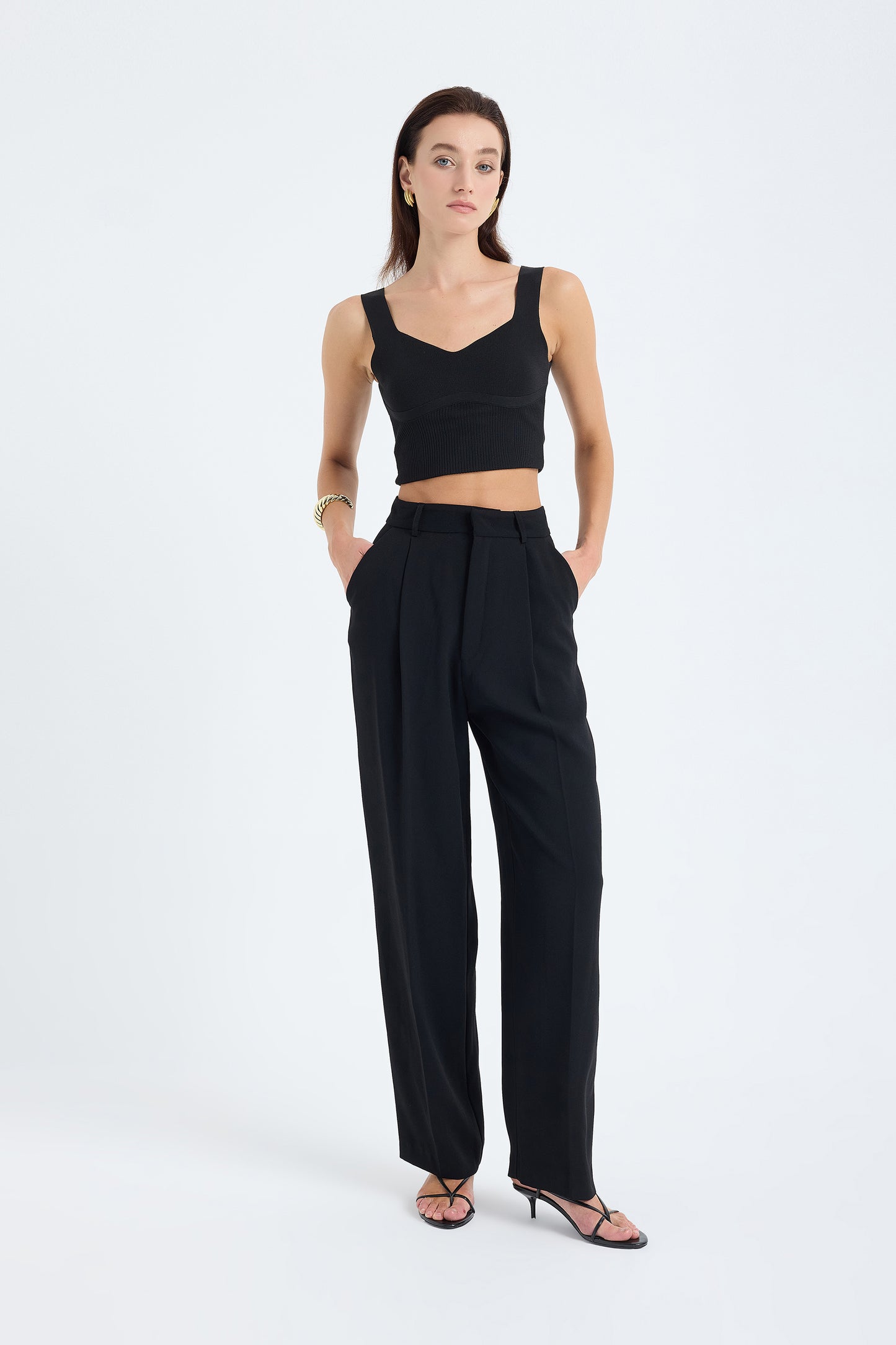 Nevara High Waist Wide Leg Pants – Black