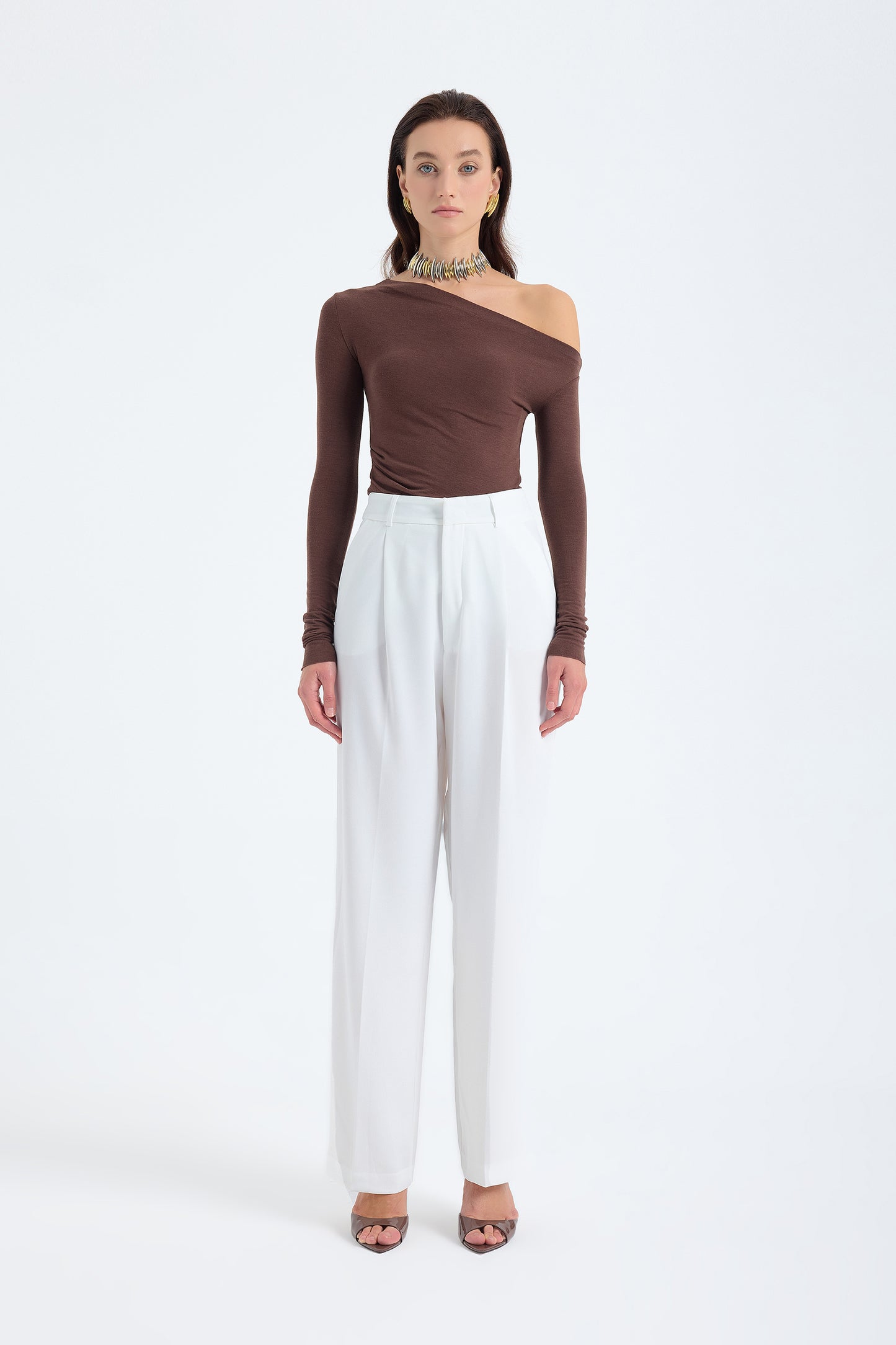 Nevara High Waist Wide Leg Pants – White