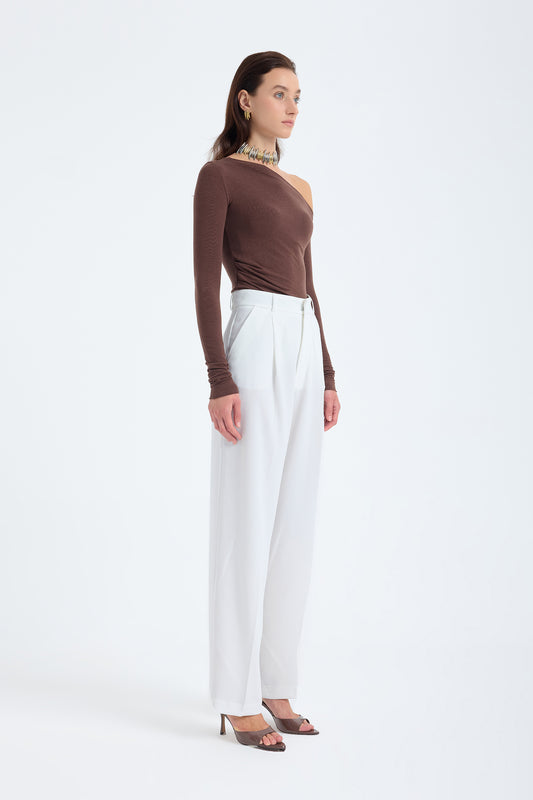 Nevara High Waist Wide Leg Pants – White