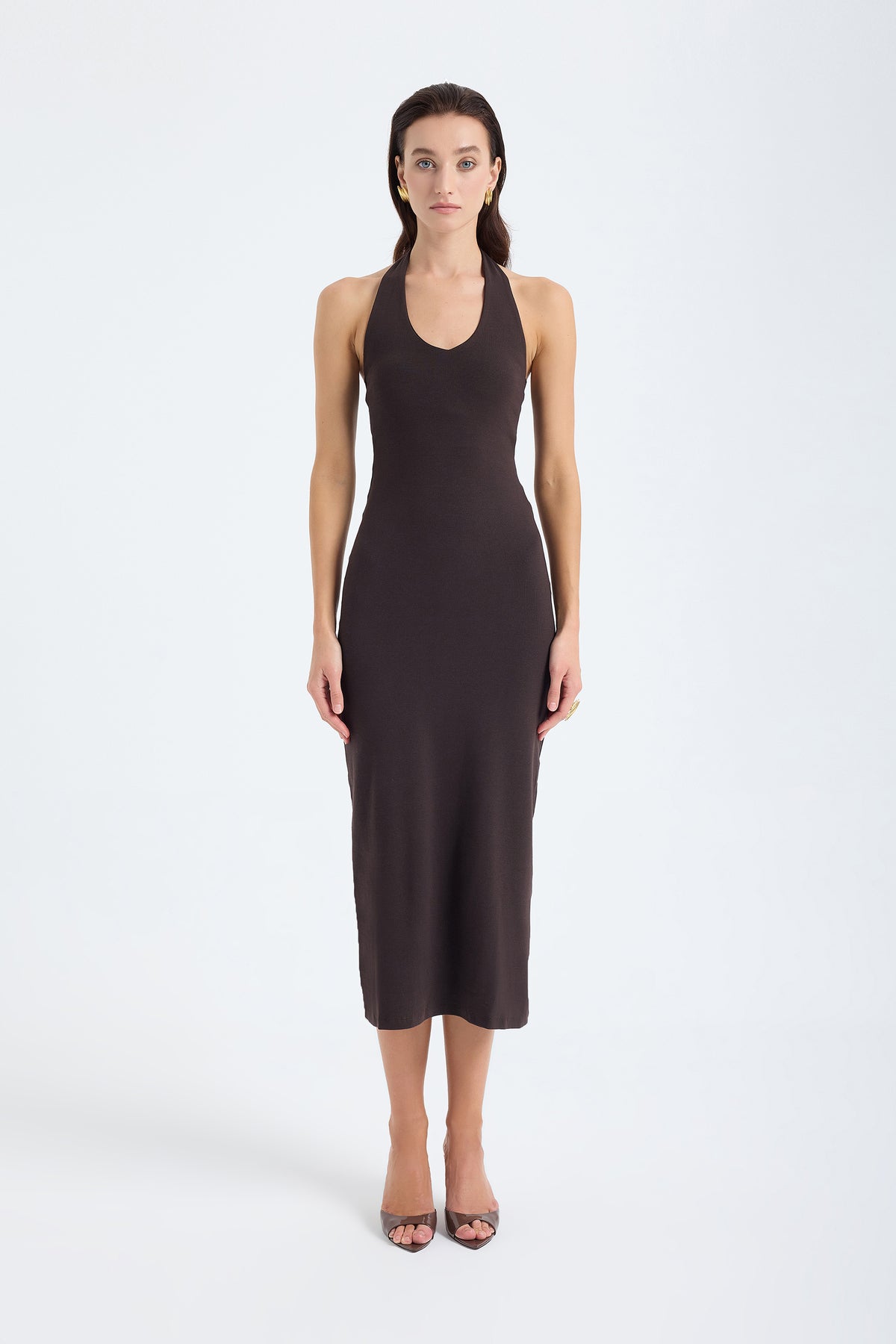 Orion Halter Cotton Midi Dress – Brown