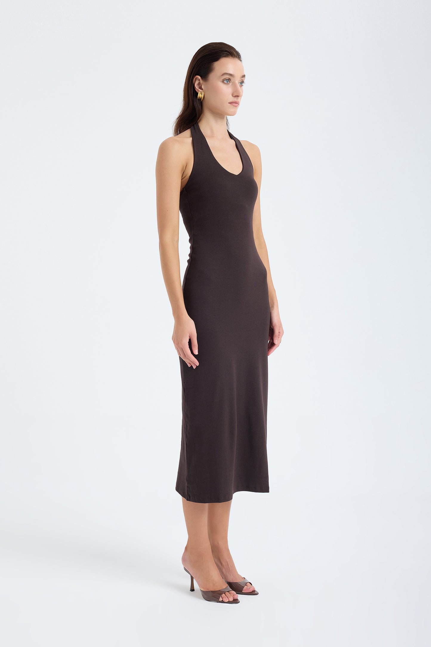 Orion Halter Cotton Midi Dress – Brown