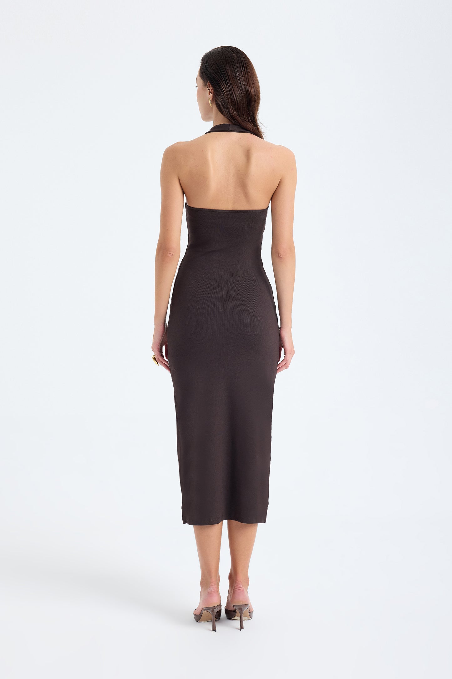 Orion Halter Cotton Midi Dress – Brown